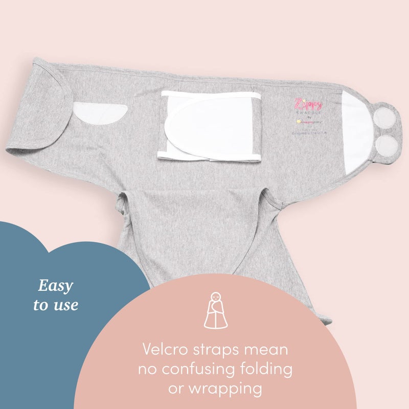 SleepingBaby Zippy Swaddle - Cozy Baby Swaddle Blanket with Convenient Bottom Zipper for Easy Diaper Changes - Heather Grey - Small/Medium - Image 3